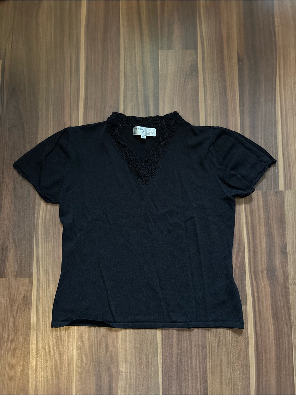 Black Short Sleeve Lace V-Neck Tee